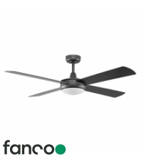 Fanco Eco Silent Deluxe LED Light 4 Blade 52" DC Ceiling Fan with DC Smart Remote Control in Black